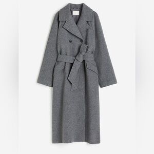 H&M belted double breasted grey coat